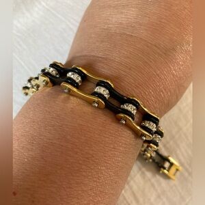 Motorcycle Bike Chain Black & Gold Tone Stainless Steel‎ Unisex Bracelet